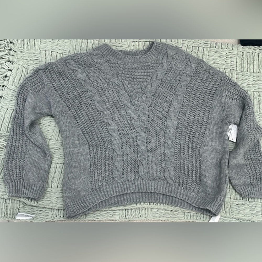 Abound Cable Sweater Pullover Crew Neck Long Sleeve in grey light heather sz XS